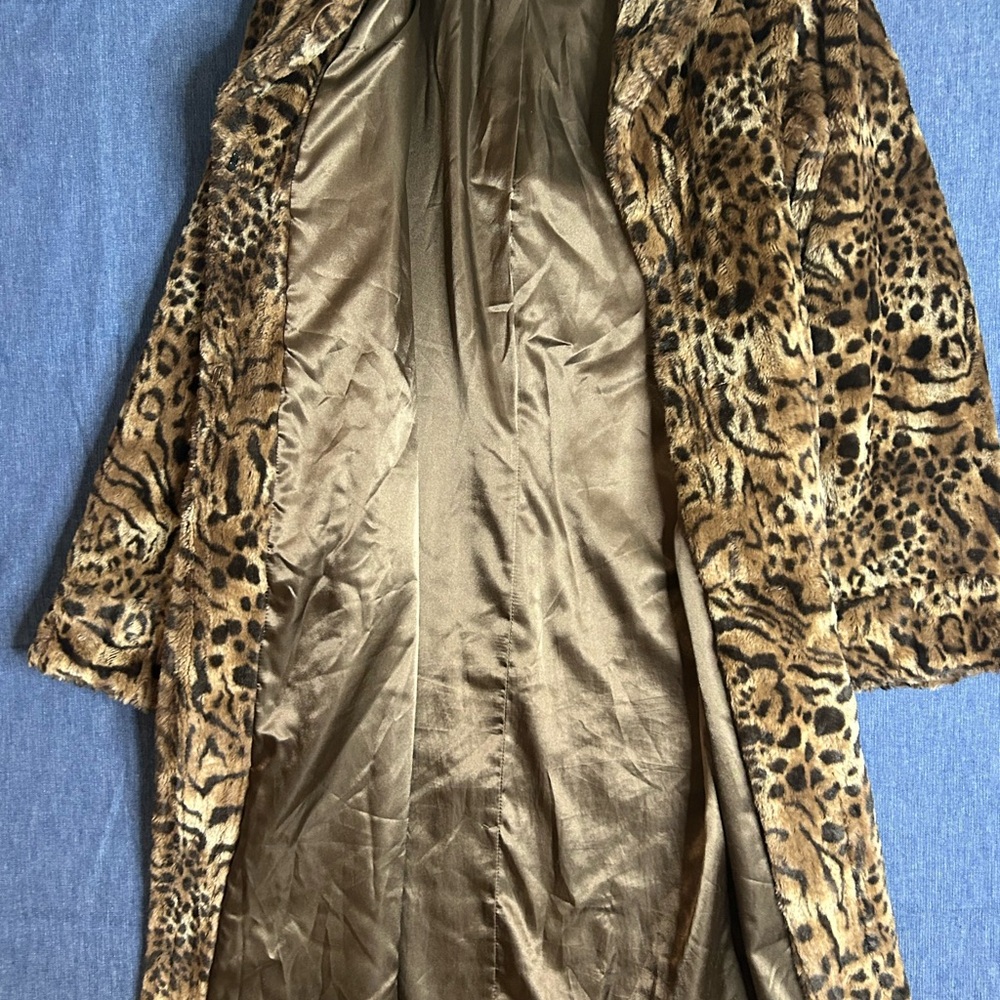 VTG Pamela McCoy Women's Faux Fur Leopard Print Trenc - Picture 10 of 13